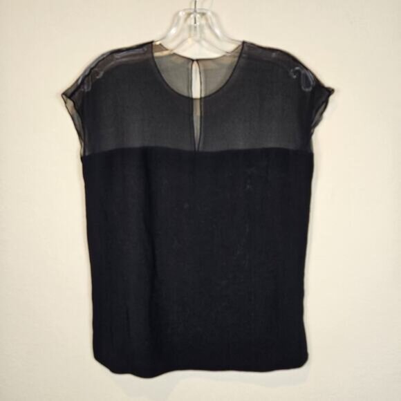 Polo Ralph Lauren Silk Semi Sheer Top Blouse Designer Cap Sleeve Black Size 4 - Picture 3 of 11